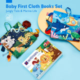 hahaland Baby Toys 0-6 Months - Crinkle Books for Babies 2PCS, Cloth Texture Tails Sensory Book 6-12 Months, Soft Tummy Time Toys 3 4 5 Month Newborn Infant Boys Gifts Christmas Baby Stocking Stuffers