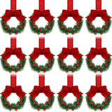 Retrowavy 12 Pcs Christmas Kitchen Cabinet Wreaths with Ribbon 3.94 Inch Mini Christmas Wreath Small Kitchen Xmas Decor for Window Door(Red,Classic Style)