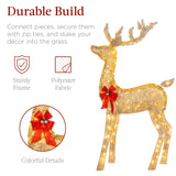 Best Choice Products 3-Piece Large Lighted Christmas Deer Family Set 5Ft Outdoor Yard Decoration with 360 LED Lights, Stakes, Zip Ties - Gold
