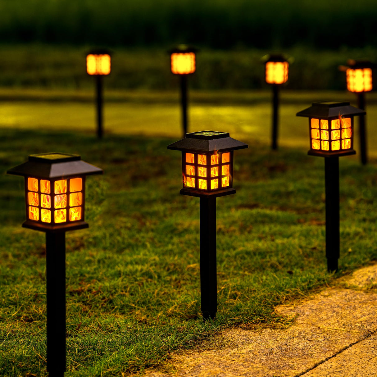 GIGALUMI Solar Lights for Outside,16 Pack Flickering Flame LED Solar Outdoor Lights, Waterproof Garden Light Maintain 10 Hours of Lighting for Christmas, Garden, Landscape, Path, Yard, Patio