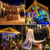 Nielfoi Warm White Christmas Lights Outdoor, 66ft 640 LED Icicle Lights for Outside House with Connectable Clear Wire 8 Modes Timer, Plug in Waterproof for Eaves Yard Party Indoor Holiday Decoration