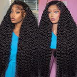 13x4 Deep Wave Lace Front Wigs Human Hair 200% Density Pre Plucked 13x4 HD Transparent Lace Frontal Wigs Human Hair Glueless Curly Wigs for Black Women 30 Inch