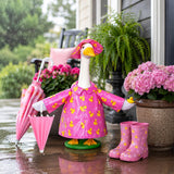 JcHrmers Summer Goose Outfit Porch Goose Raincoat Outfits 23" Yard Geese Rain Jacket with Hat Umbrella Duck for Geese Statue Outdoor Lawn Garden Patio Decor (Pink)
