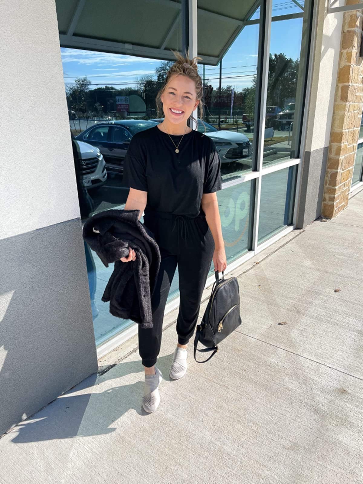 PRETTYGARDEN Women's Two Piece Lounge Sets 2025 Spring Summer Jogger Pants Vacation Outfits Travel Airplane Matching Clothes (A-black,Large)