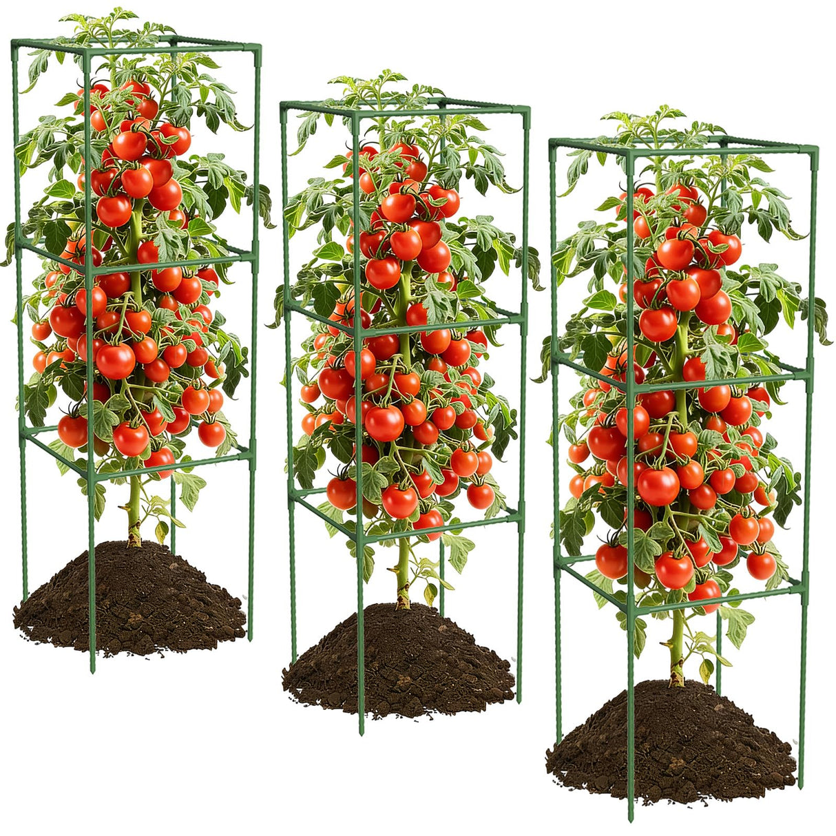 3 Pack Tomato Cages, 48'' Tall Tomato Plant Stakes Support for Raised Garden Bed Tomato, Square Trellis Cages for Garden Climbing Vegetables Flowers Fruits