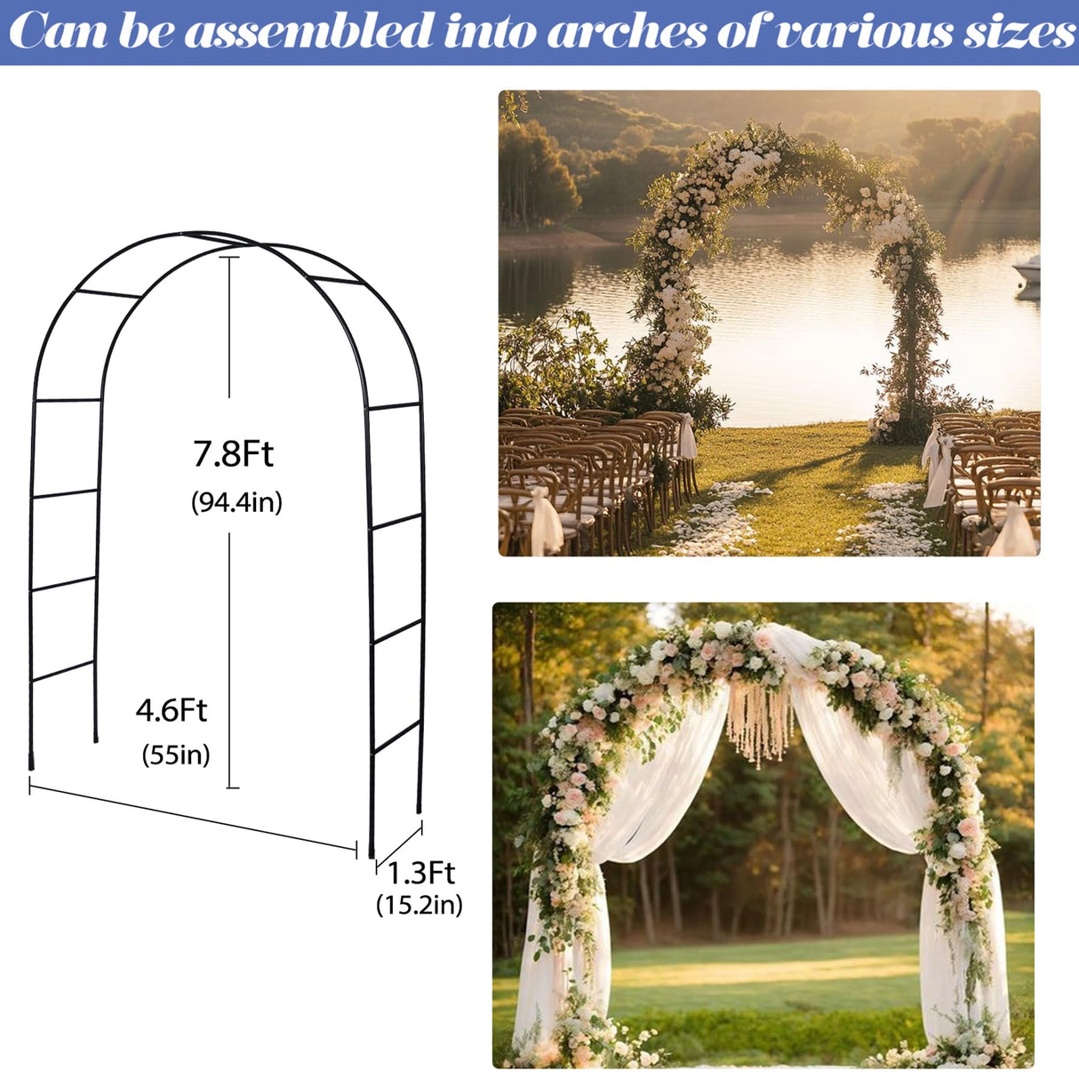 100%Metal Sturdy Garden Arch Trellis for Climbing Plants Outdoor 4.6*7.8Ft