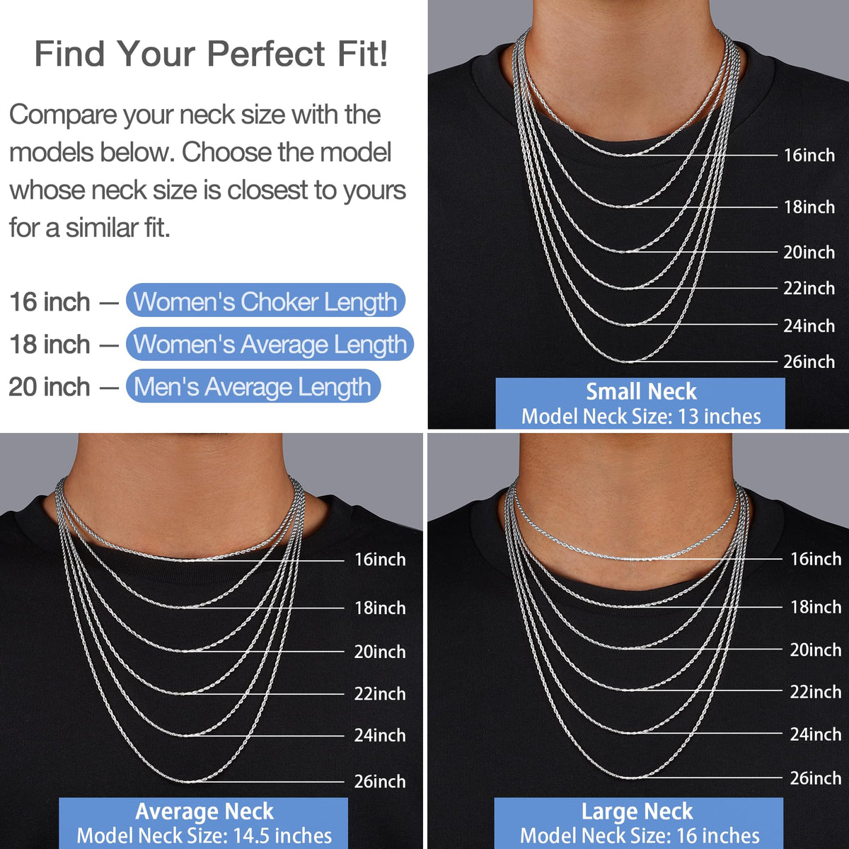 Jewlpire 925 Sterling Silver Chain Necklace for Women, 2MM Rope Chains Silver Chain for Women Classic & Sturdy Women's Chains Necklace, Silver Chain 26 Inch