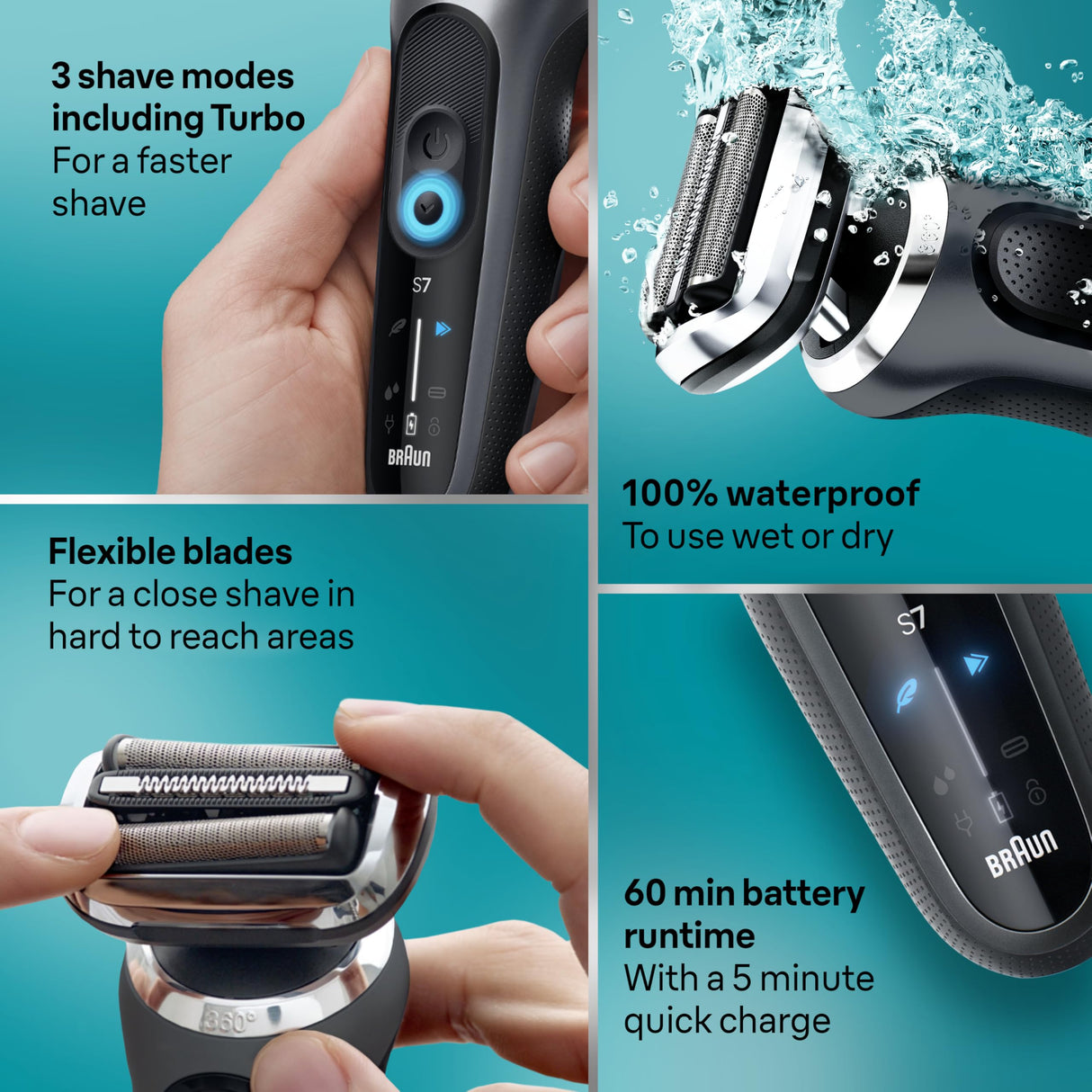 Braun Electric Shaver for Men, Series 7 7185cc, Waterproof, Wet & Dry Shave, Shaving Kit with SmartCare Center and Beard Trimmer, 3 Shave Modes, 60 Minute Battery Runtime, 10 Piece Set