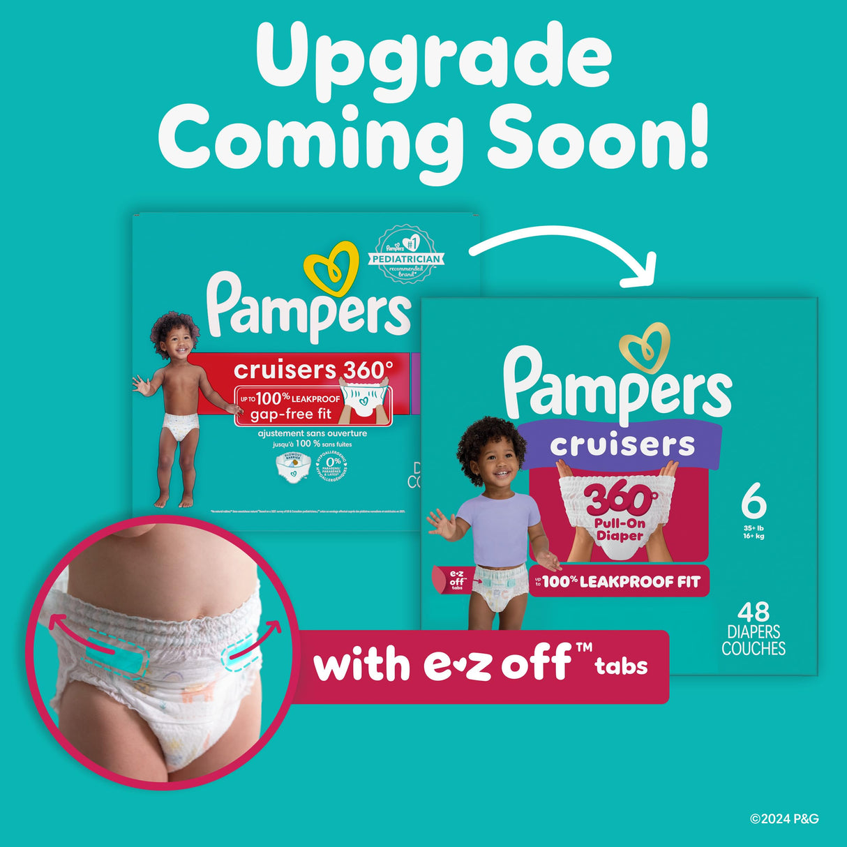 Pampers Diapers - Cruisers 360 - Size 6, 48 Count, Babyproof up to 100% Leakproof Pull-On Diaper