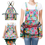 JLDTOP Garden Harvest Apron for Women, Fruit Picking Apron with Quick Release Bottom, Adjustable Cross Back Tool Apron with Pockets, Gardening Gift for Plant Lovers & Gardeners (Green Floral)