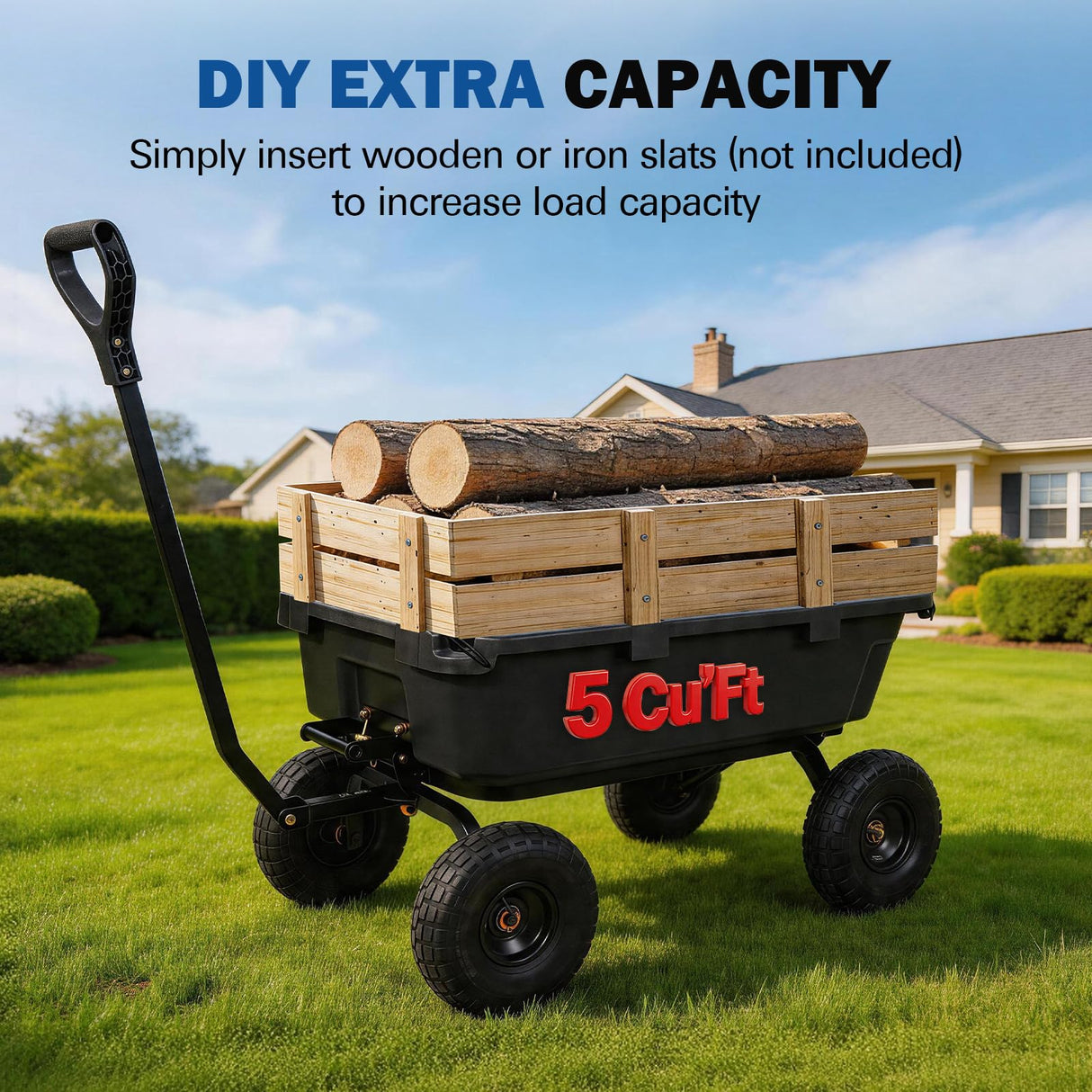 BILT HARD 900 lbs Poly Garden Dump Cart, 5 Cu.Ft Wheelbarrow Cart with 10" All Terrain Wheels & Quick-Release System, Heavy Duty Utility Wagon for Yard, Farm & Garden