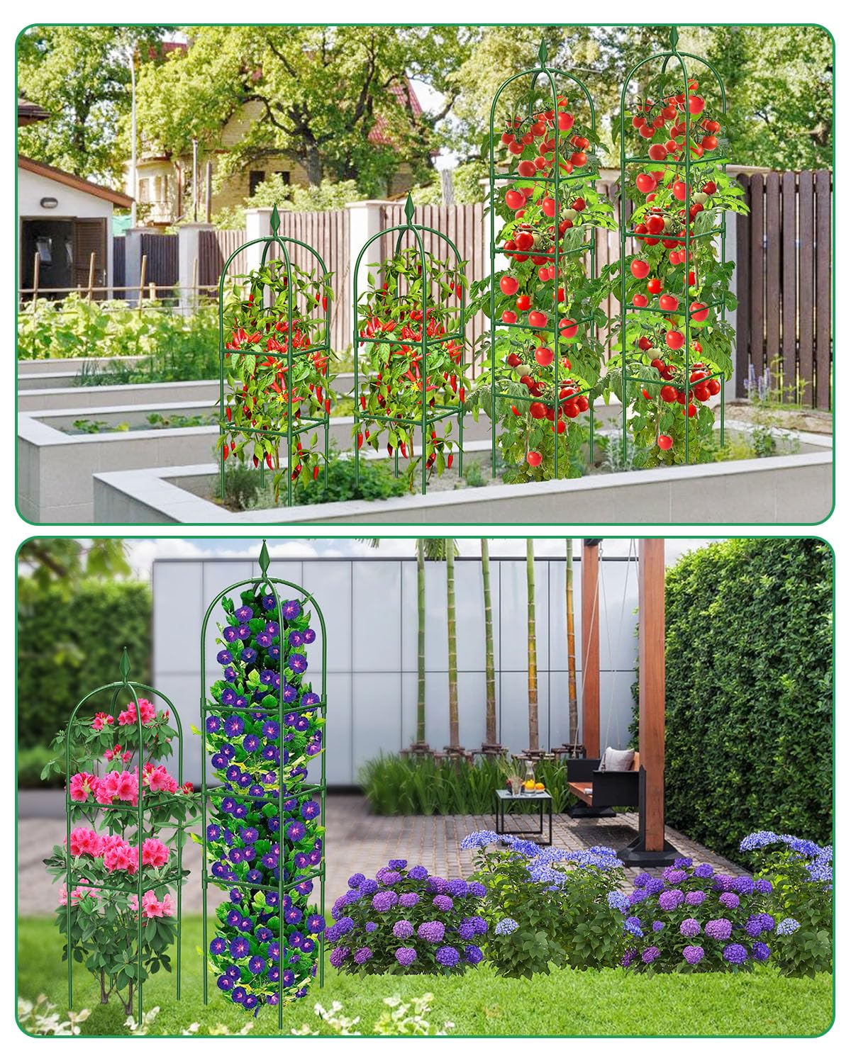 MYMULIKE 2 Pack Garden Obelisk Trellis for Climbing Plants Outdoor & Indoor - 6Ft Rustproof Garden Trellis Plant Support Cage for Vines, Flowers, Vegetables, Roses | Heavy-Duty, Adjustable