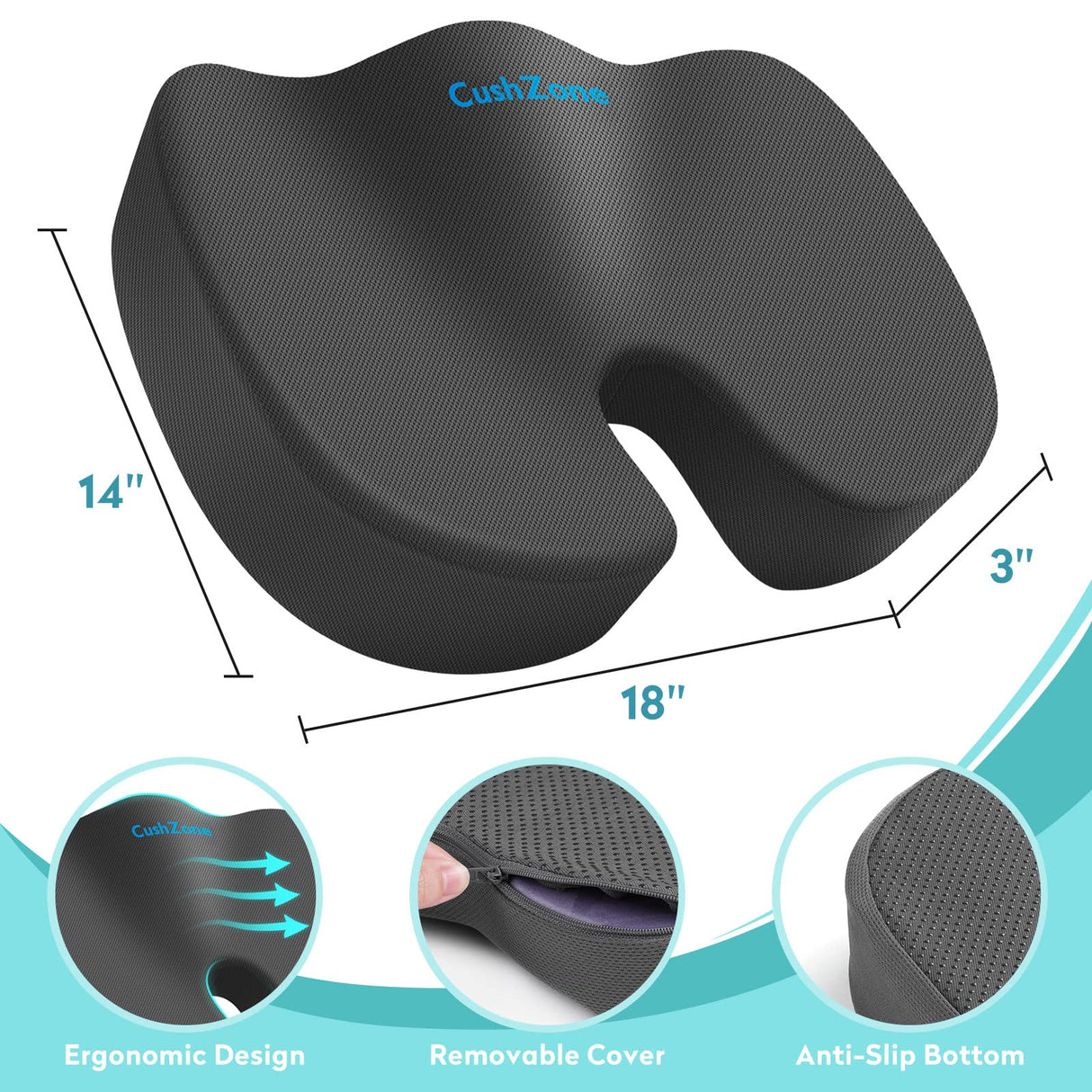 Office Chair Seat Cushion, Cooling Gel Enhanced Memory Foam Cushion for Long Sitting - Back, Sciatica, Coccyx, Tailbone Pain Relief Pillow - for Office, Gaming, Car, Wheelchair - Grey, Large