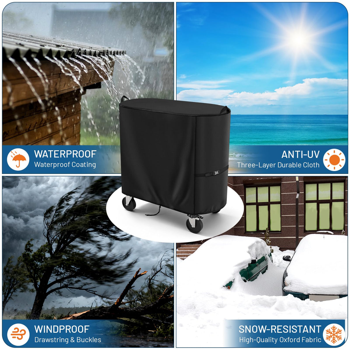 Andacar Cooler Cart Cover for Permasteel 120-Qt Rolling Ice Chest, Waterproof Ice Chest Cart Cover Patio Cooler Covers Outdoor - 37.4"L×21.7"W×35"H, Black
