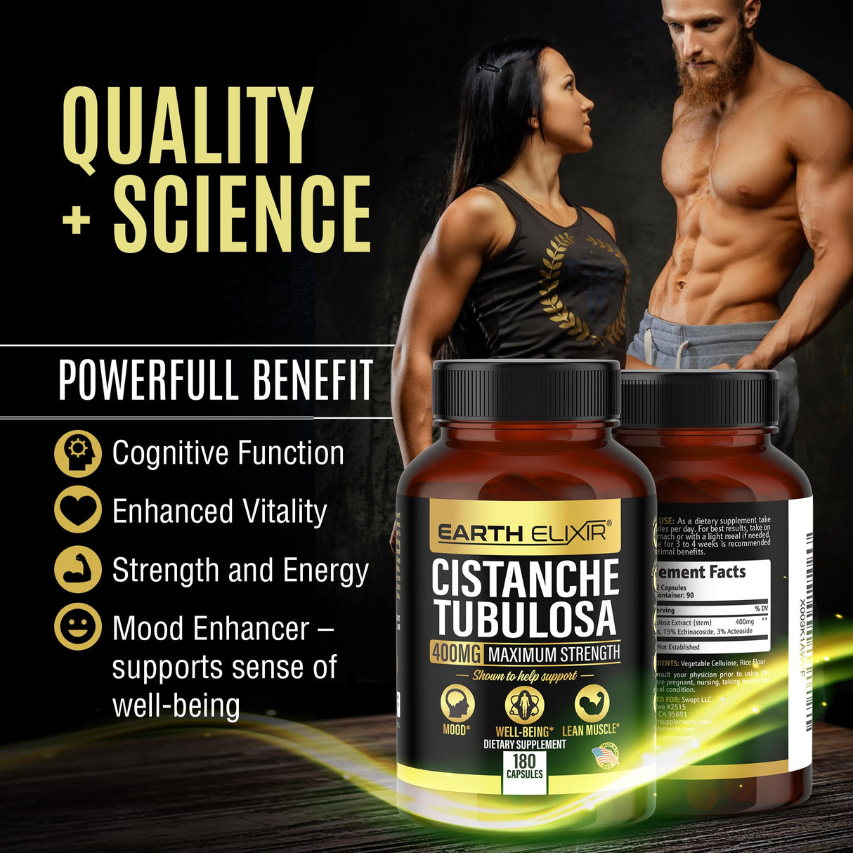 Earth Elixir Cistanche Tubulosa 400 mg (180 Capsules) 3 Months Supply – Made in USA - 3rd Party Tested - Cistanche Supplement - Zero Fillers - Max Purity - Nootropics - 100% Pure Cistanche Herb