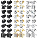 NEWITIN 24 Pairs Stainless Steel Earrings for Men Hypoallergenic Inlaid Cubic Zirconia Studs Hoop Earring Cross Dangle Earrings Unisex Punk Stud Earring for Women Men