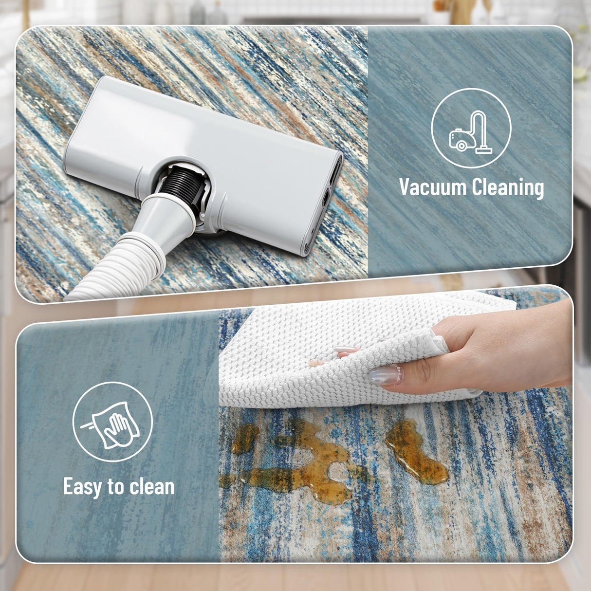 KIMODE Christmas Anti Fatigue Kitchen Mats for Floor 2 Piece, Blue Grey Farmhouse Kitchen Rugs 17"x47"+17"x29", Non Slip Waterproof Kitchen Floor Mats, Standing Mats for Laundry Office Sink Desk