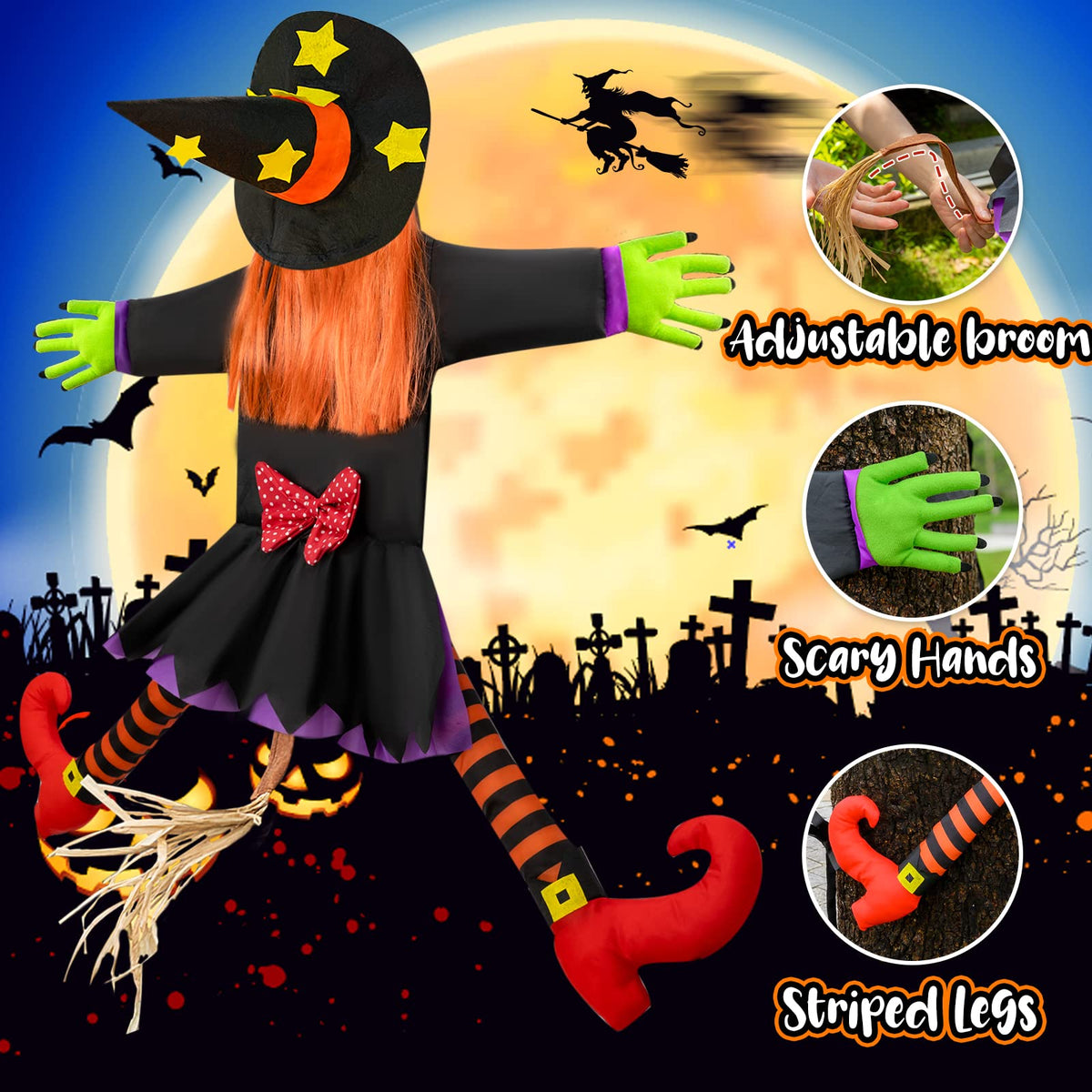 Halloween Decorations Outdoor Crashing Witch: 44'' Flying Crashed Witches Hanging into Tree - Halloween Decor for Yard Garden Porch