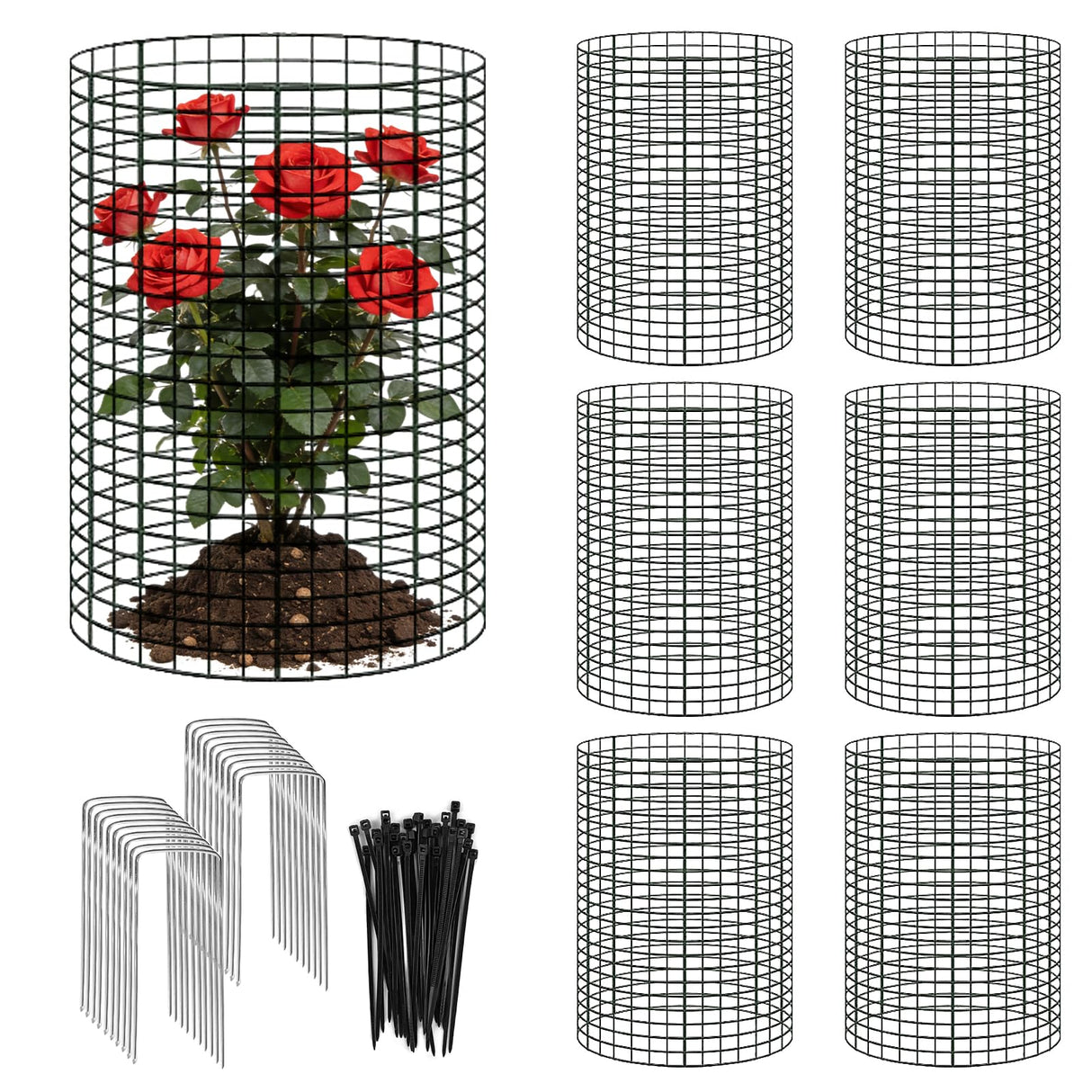 Sibosen 18 Pcs 24'' x 12'' Large Wire Plant Protector from Animals 6 Pack Metal Plant Cage Chicken Wire Cloche with Nylon Tie and Ground Stakes Keep Animals Out Garden Protection Bunny Barricade