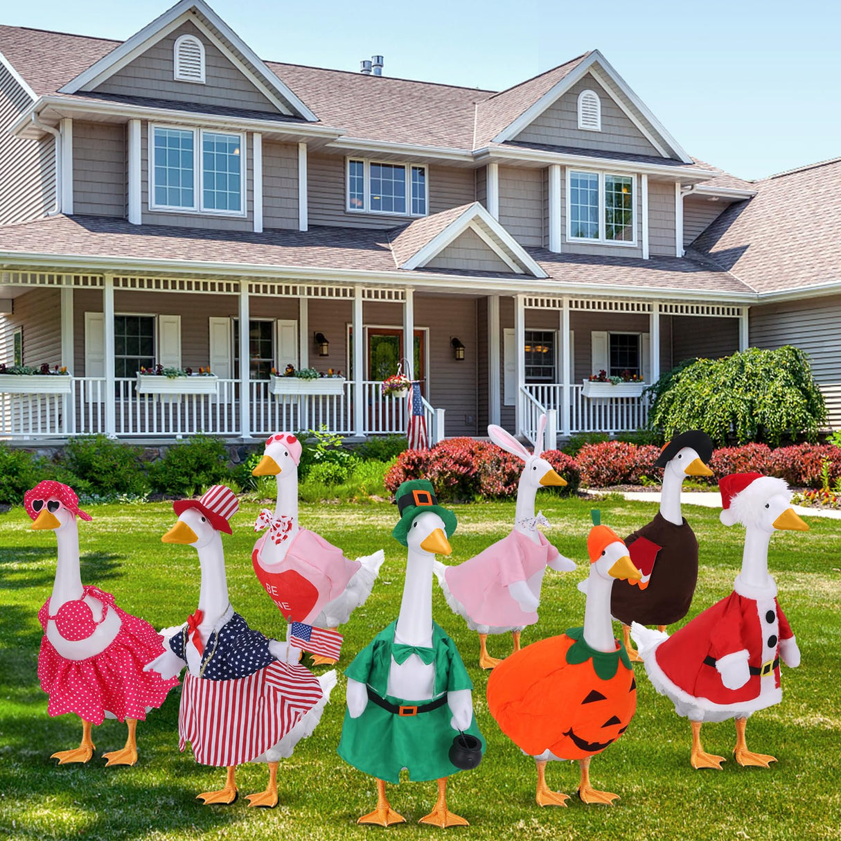 8 Set Porch Goose Outfits, Porch Goose Holiday Outfit, Christmas Fall Halloween Summer 4th of July Easter St. Patrick Valentine's Day Lawn Porch Goose Clothing for 23" Lawn Goose Patio Yard Decor
