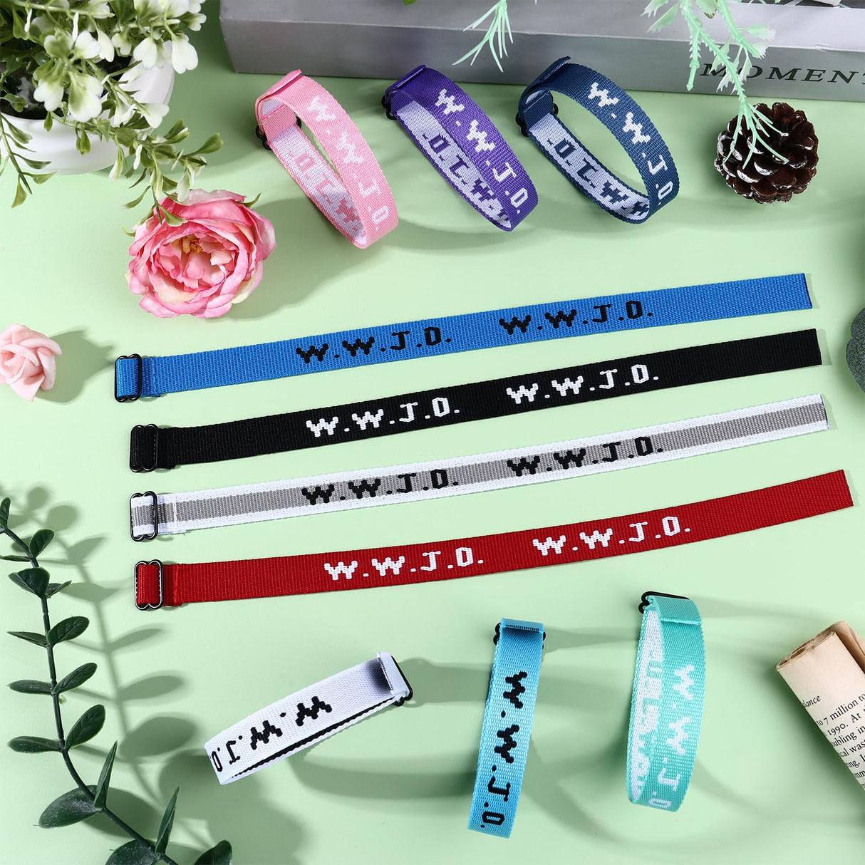 Haiabei 120 Pcs Webbing Bracelets What Would Jesus Do Bracelets Christian Gifts WWJD Braceletss Jesus You Christian Bracelet-s Bulk Adjustable Wristbands Colorful for Church Women Men Fundraisers