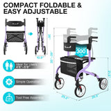 PLANET WALK Super Lightweight Rollator Walker for Seniors, Foldable Rolling Walker with Seat and 8" Rubber Wheels for All Terrain, Unique Design Aluminium Frame Sturdy Walkers for Traveling - Purple