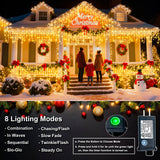 Icicle Lights for Outside, 33FT 400 LED Icicle Christmas Lights Outdoor, Waterproof & 8 Modes & Timer, Plug in Twinkle String Light for Indoor Patio Party Wedding Xmas Holiday Decorations, Warm White