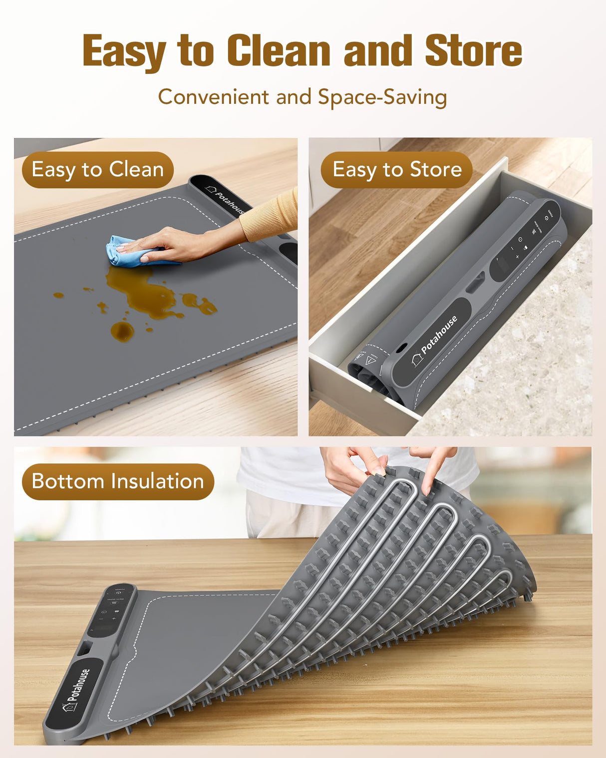Potahouse Food Warming Mat, 5s Fast Heating,Electric Warming Tray with 7 Temp 8 Timer Settings,Rollable & Portable Food Warmer for Parties,Buffet,Home and Travel Use
