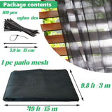 Mosquito Netting,10x50 FT Mosquito Mesh Net,Insect Bird Bug Screen for Patio Garden Vegetables Fruits Protection,Black Bed Curtains with 100 Pcs Straps