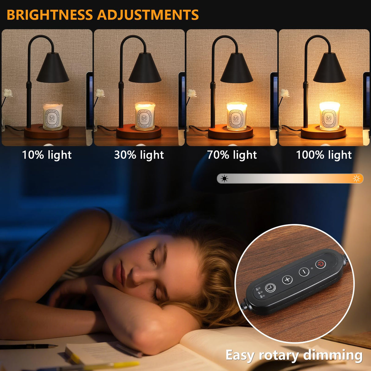 MEIXISUE Black Candle Warmer Lamp with Timer and Dimmer,Mother's Day/Birthday/Christmas Gifts for Mom/Wife,Electric Wax Melt Warmer,Home Decor,Scented Jar Lamp,Adjustable Height,with 2 Bulbs