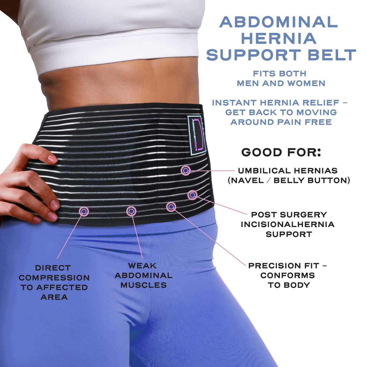Abdomencare Umbilical Hernia Belt for Men and Women | Abdominal Hernia Belt for Women & Men with 2 Unique Compression Pads | Belly Button Umbilical Hernia Belts for Men | Hernia Support Binder | L/XL