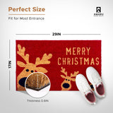 Christmas Reindeer - 17"x29" - Coir Door Mat with Heavy Duty Backing - Welcome Mats for Entryway, Porch - Anti-Slip PVC & Coconut Fiber Surface - Natural Home Accessories, Minimalist Original Design