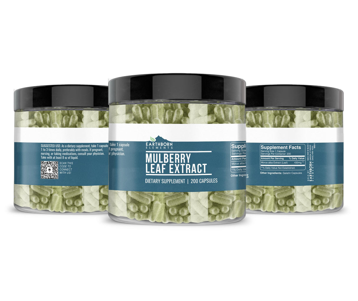 Earthborn Elements White Mulberry Leaf Extract 200 Capsules, Pure & Undiluted, No Additives