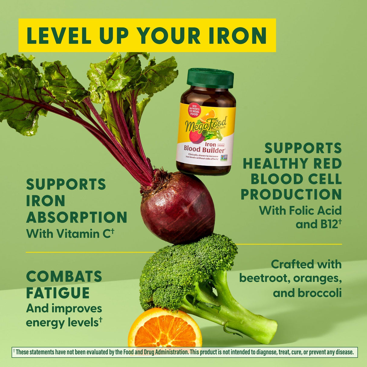 MegaFood Blood Builder Minis, Iron Supplement Clinically Shown to Increase Iron Levels Without Side Effects - Vegan Supplement with Vitamin C, Vitamin B12 & Folic Acid, 72 Tablets (36 Servings)
