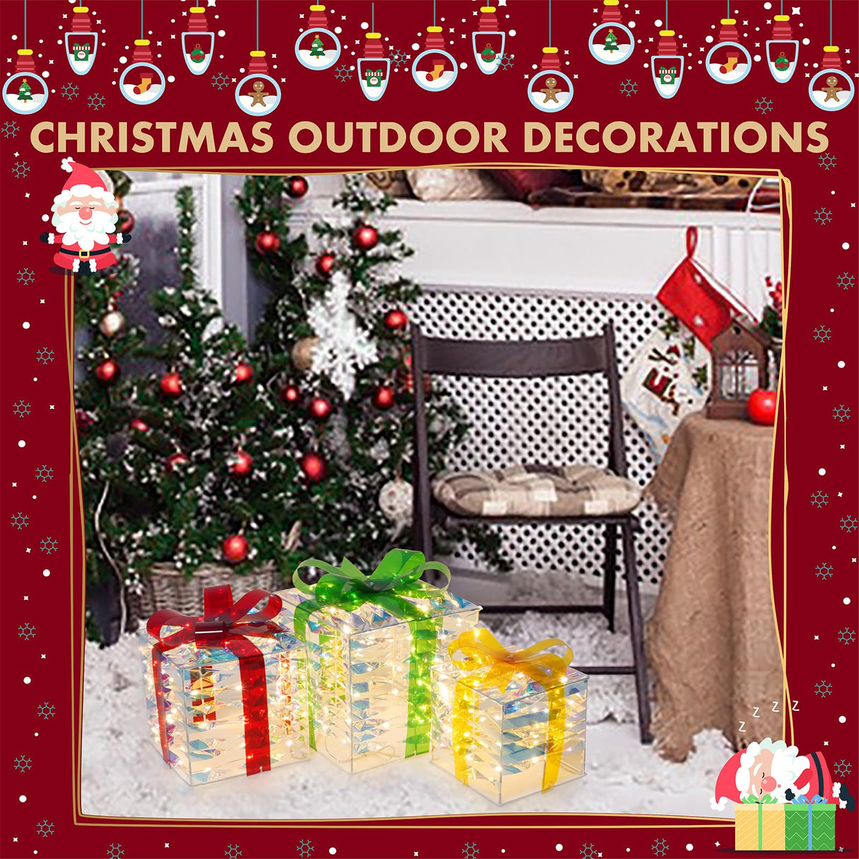 Set of 3 Christmas Lighted Gift Boxes with 140 LED Lights, Plug-in Holiday Decorations for Xmas Tree, Home, Indoor Outdoor Décor
