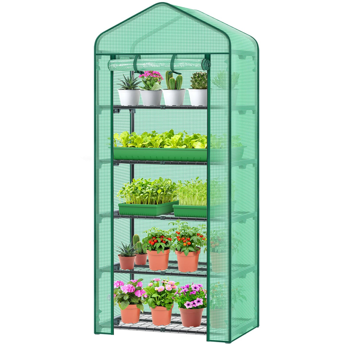 Mini Greenhouse for Indoor Outdoor: Ohuhu 23 x 19 x 75-Inch Small Plastic Plant Green House 5-Tier Rack Stand Portable Greenhouses with Durable PE Cover for Seedling, Ideal Gardening Gifts