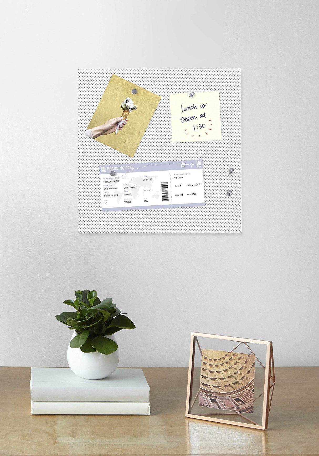 Umbra Bulletboard – Cork Board, Bulletin Board and Magnetic Board for Walls – Modern Look with Dual Surface Design – Includes 12 Pushpins and 12 Magnets, 12x12 Inch, White