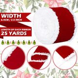 Syhood 2 Rolls Christmas Velvet Decorative Ribbons Rolls Craft DIY Fabric Cloth Wire Edge Ribbons for Craft Christmas Holiday Decoration(2.5 Inch x 50 Yard,Red)