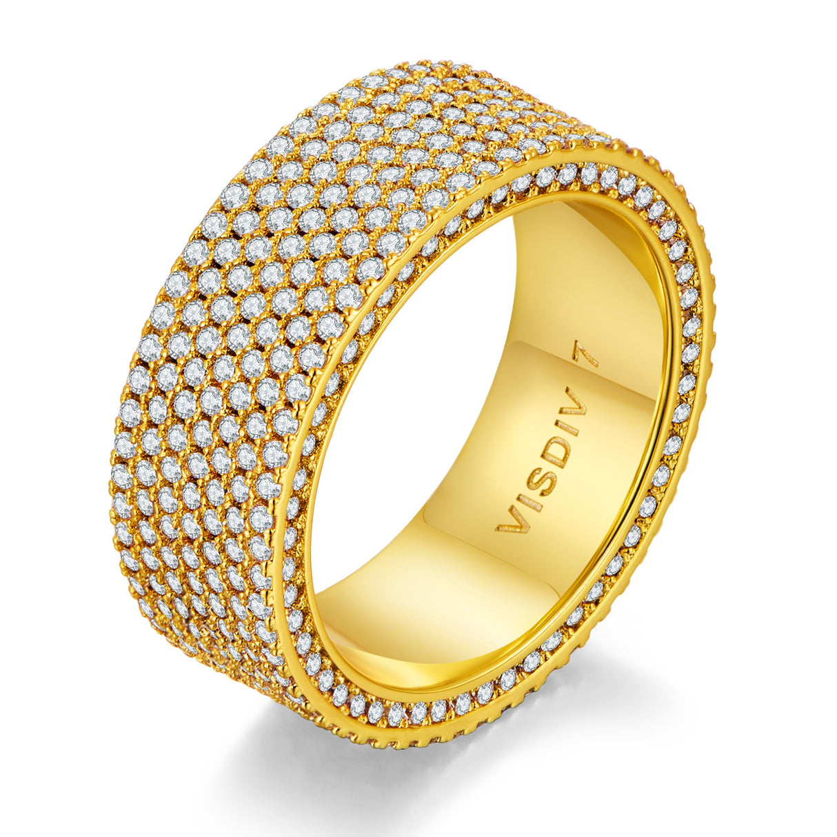 VISDIV Gold Wedding Rings for Women 925 Sterling Silver 14k Gold Plated Promise Engagement Non Tarnish Bands Rings CZ Simulated Diamond Chunky Eternity Statement Wide Rings for Her