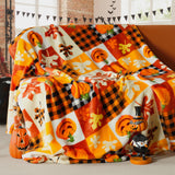 ROMROL Halloween Fleece Throw Blanket Pumpkin Fall Plaid Blanket 50x60