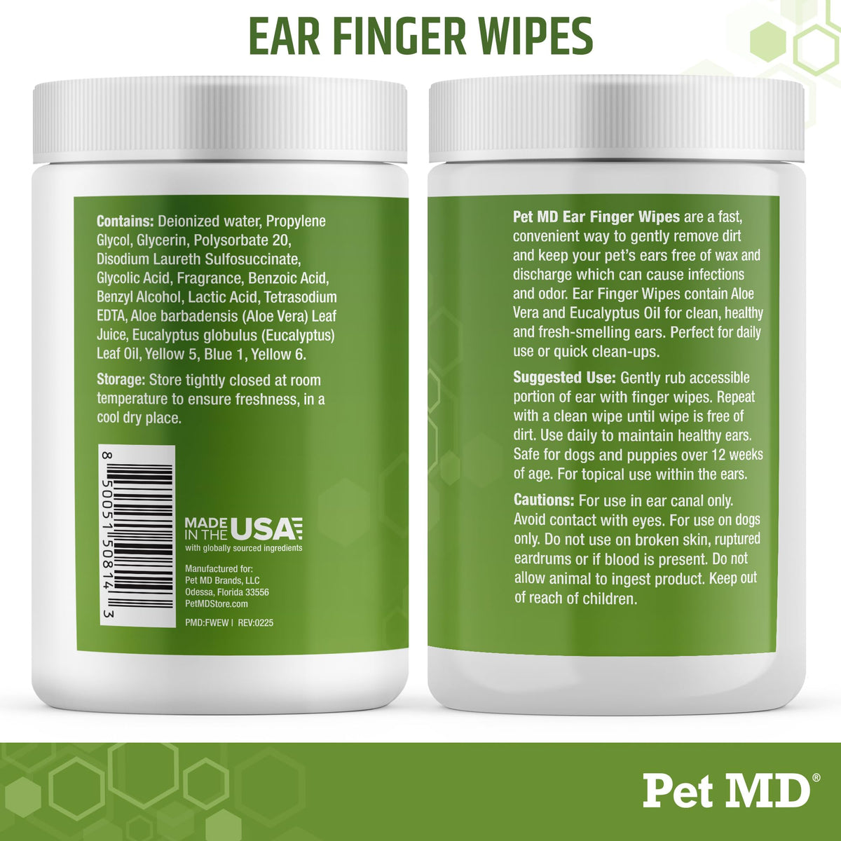 Pet MD Dog Ear Finger Wipes - with Eucalyptus & Aloe Vera for Dogs - 50 ct