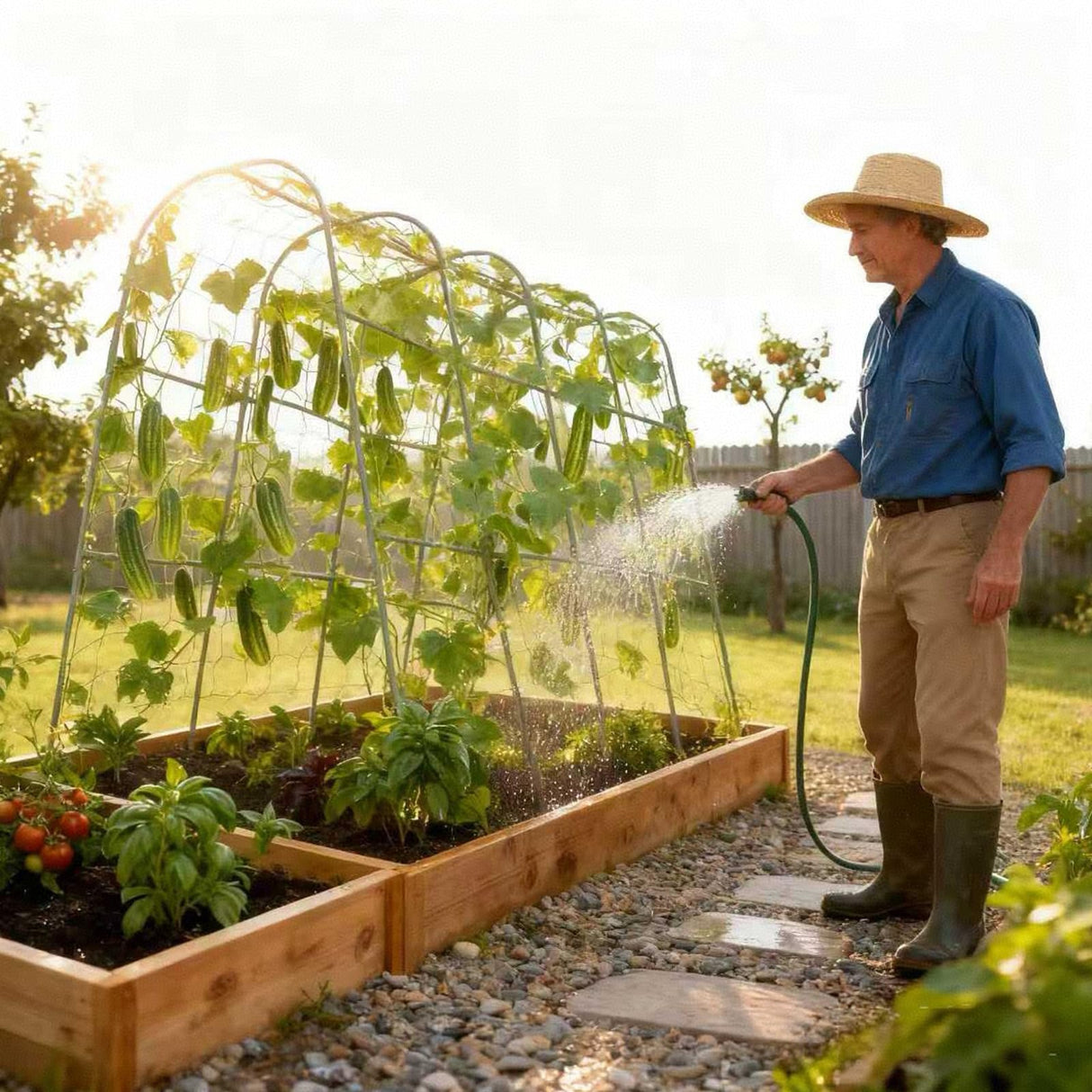 Cucumber Trellis for Raised Beds - Sturdy Arch Trellis for Peas, Beans & Climbing Plants | Outdoor Vegetable Support, Garden Trellis Kit (63" Lx30 Wx48 H)