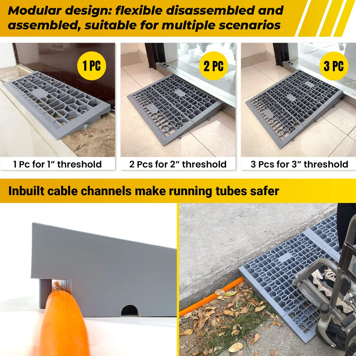 HOXWELL Modular Threshold Ramps for Doorways, 3" Rise Wheelchairs Ramps for Home, Solid Upgrade Material 3000 Lbs Load Capacity Door Ramps for Wheelchairs and Cars (2 PCS)
