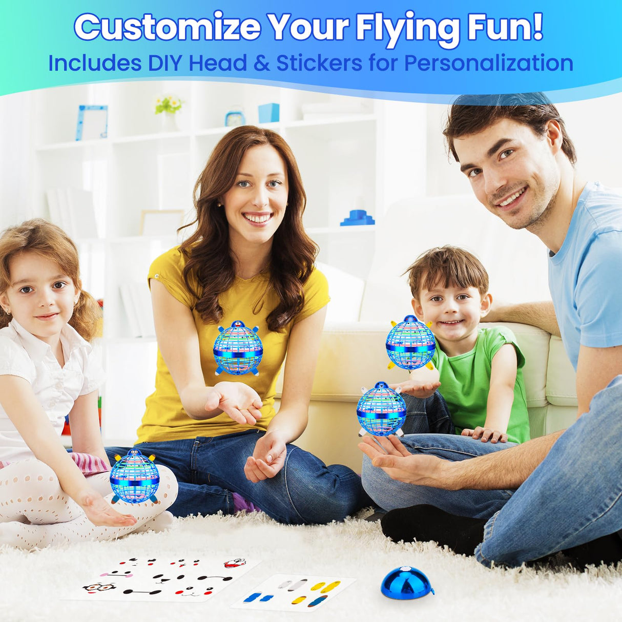 NWLAEWR Flying Orb Ball Toy, Parachute Hand Controlled Hover Ball with LED Lights, 360° Rotating Boomerang Globe, Cool Mini Drone for Kids, Ideal Birthday&Christmas Gift for Boys and Girls-Bright Blue