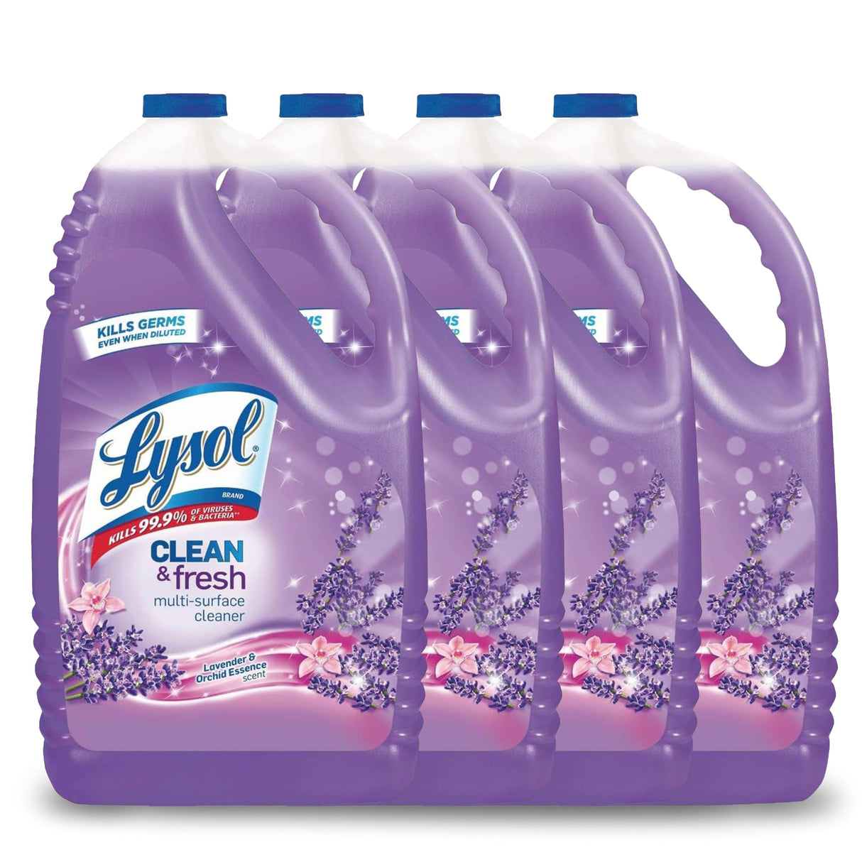 Lysol Multi-Surface Cleaner, Sanitizing and Disinfecting Pour, to Clean and Deodorize, Lavender and Orchard Essence, 144oz (Pack of 4)