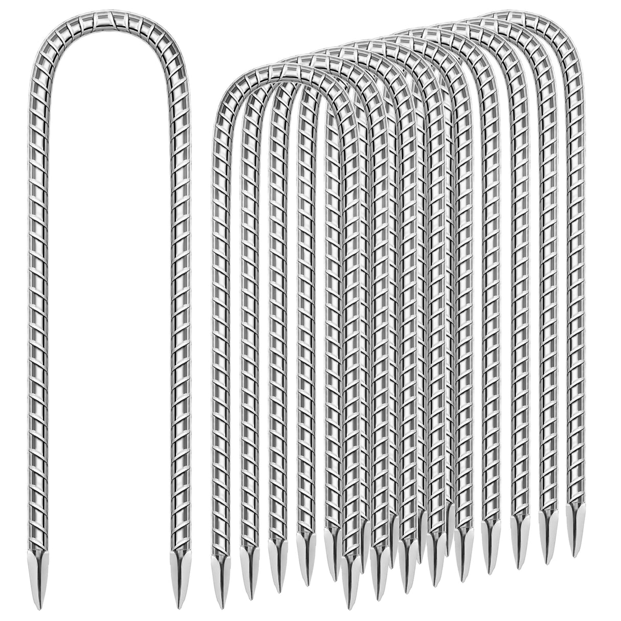 11 Pack Ground Garden Rebar Stakes Rebar 12 Inch Anti-Rust Galvanized Steel U Shape Hook Heavy Duty Ground Anchors for Tents, Position Kits,Fences, and Trampolines Landscape Fabric