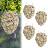 4 Pack Fake Wasp Nest Decoy, Woven Reed Wasp Hornet Decoys, Waterproof Faux Hornets Nest, Outdoor Hanging Decoration for Patio, Garden, Eaves