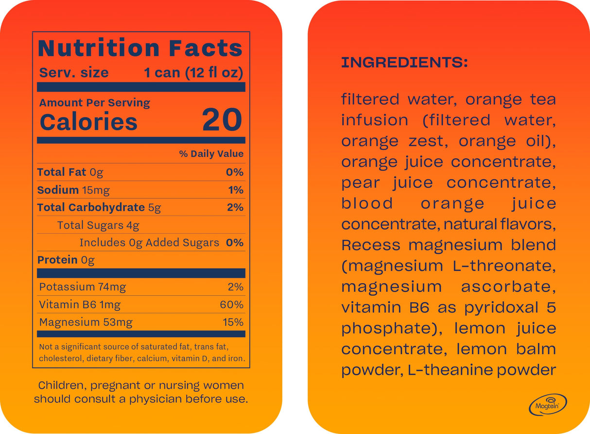 Recess Mood Magnesium & Adaptogen Drink, Relaxation Beverage, 12 ounce (Blood Orange, 12 pack)