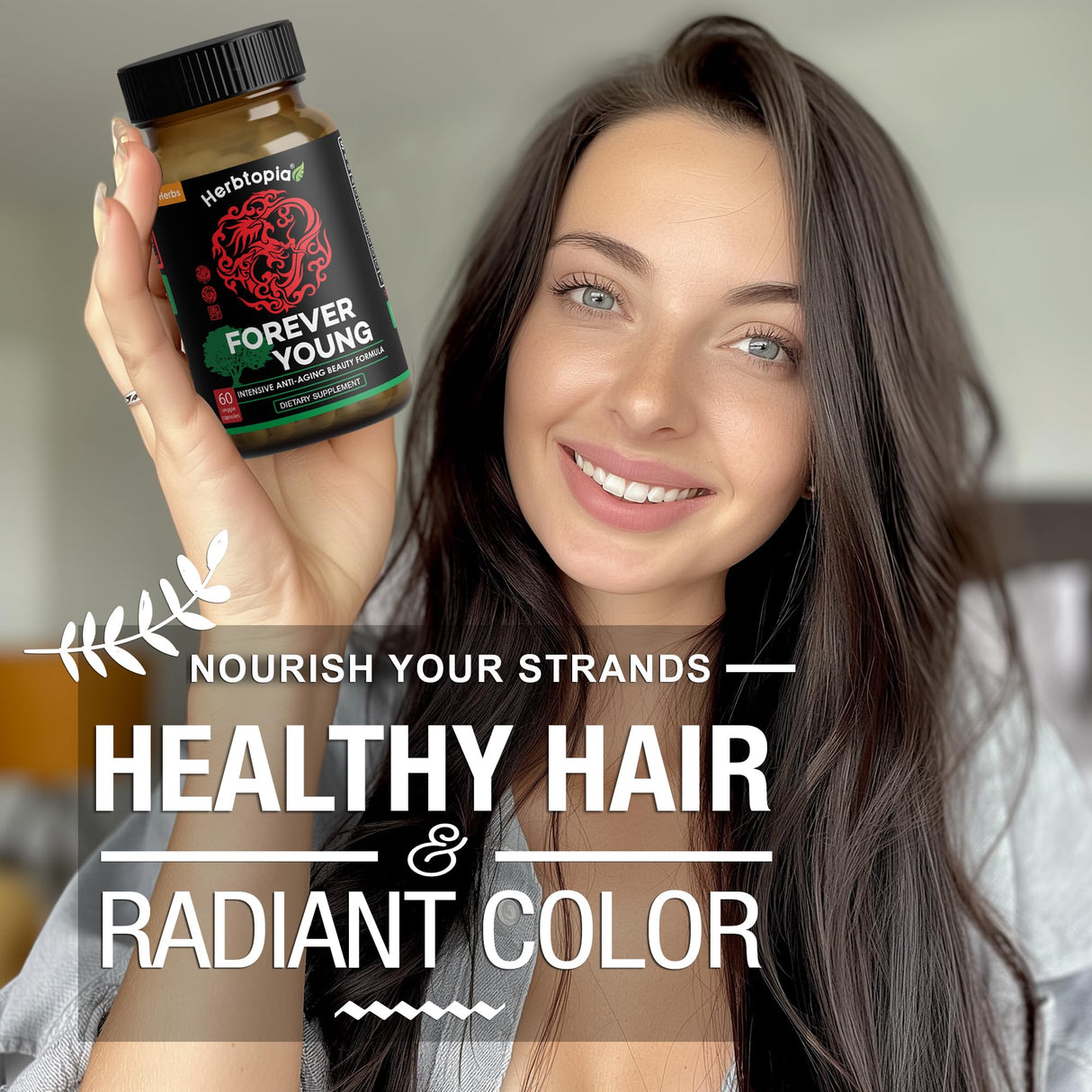 Herbtopia Forever Young Longevity Supplement for Immunity, Anti Gray Hair, Telomere Lengthening & Happy Mood w/Ginseng, Astragalus, Lions Mane, Reishi Mushroom, Codonopsis | Organic - 60 Caps