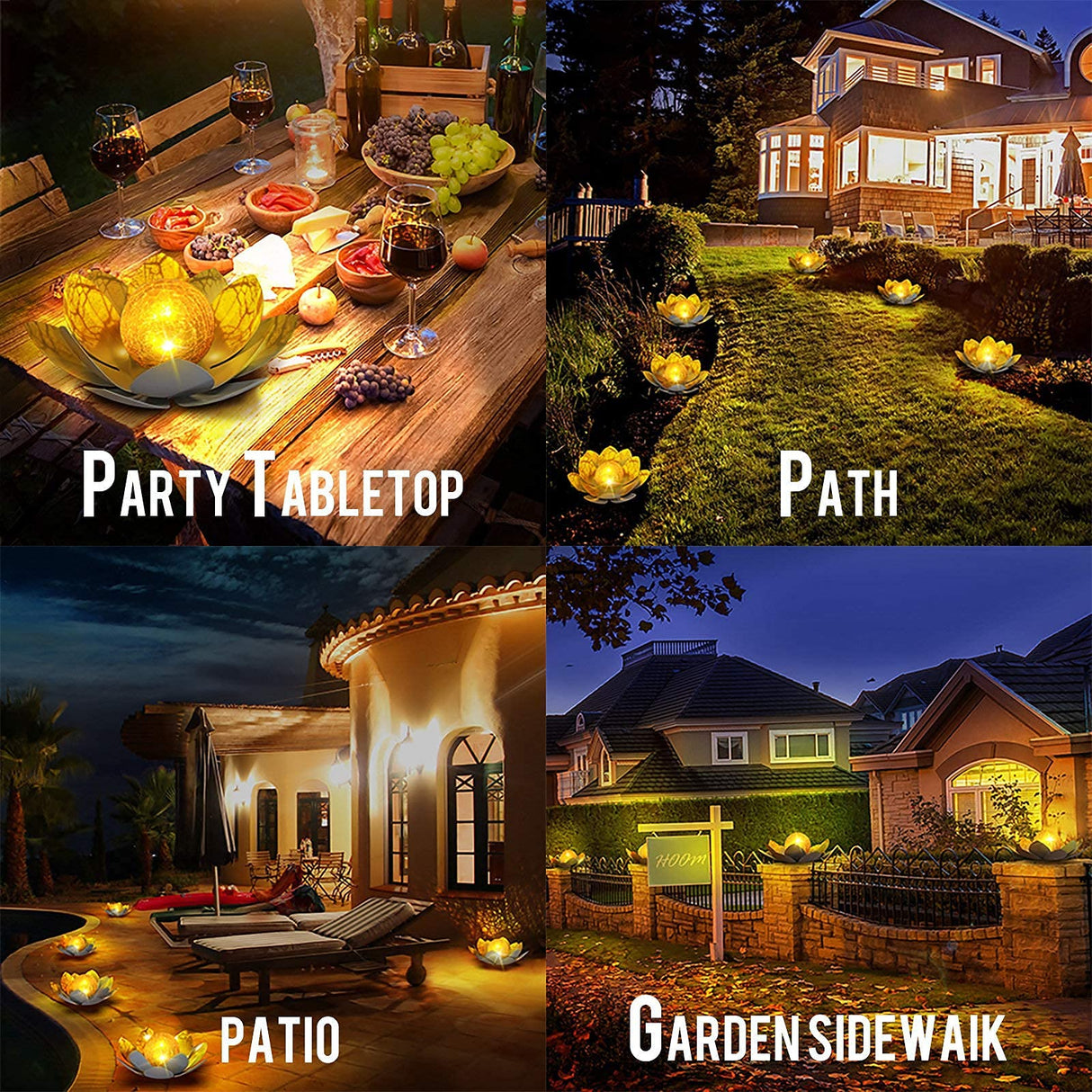 Huaxu Garden Solar Light Outdoor, Amber Crackle Globe Glass Lotus Decoration, Waterproof Gray Metal LED Flower Lights for Patio,Lawn,Walkway,Tabletop,Ground…